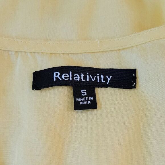 Relativity Yellow Embroidered 3/4 Sleeve Sheer 100% Cotton Summer Blouse Size S - Picture 5 of 10